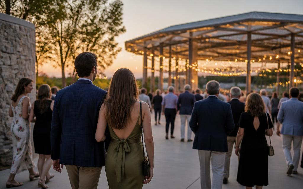 Crowd arriving at an outdoor concert venue